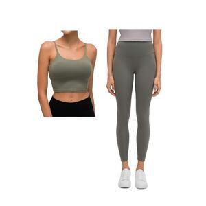 Amazon Lemedy Women Naked Feeling Olive Green Leggings & Sports Bra Tank Set M
